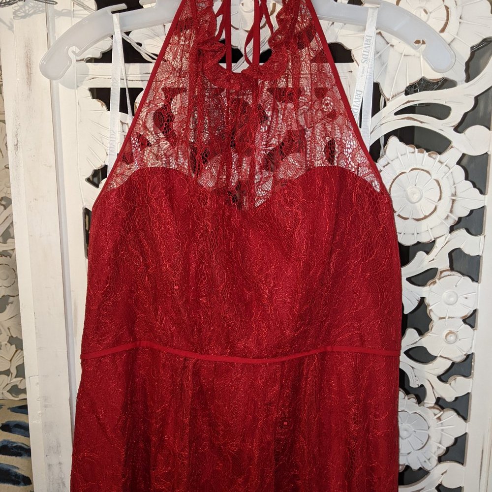 Apple Red David's Bridal Long Lace Dress